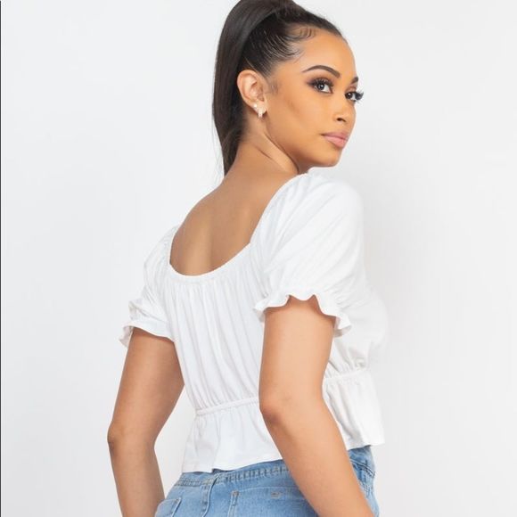 Open Front Puff Sleeve Top - Picture 5 of 5